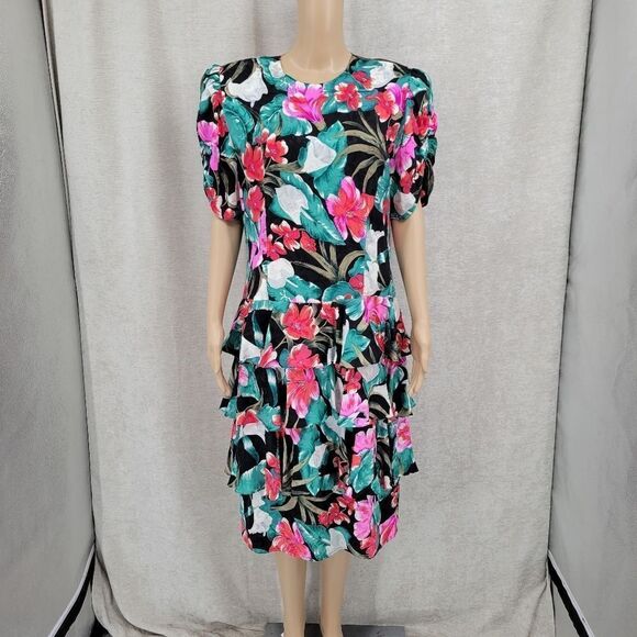 Maggy London by Jeannene Booher 80s Silk Tropical Dress Women's Plus Size 14 - Picture 2 of 14